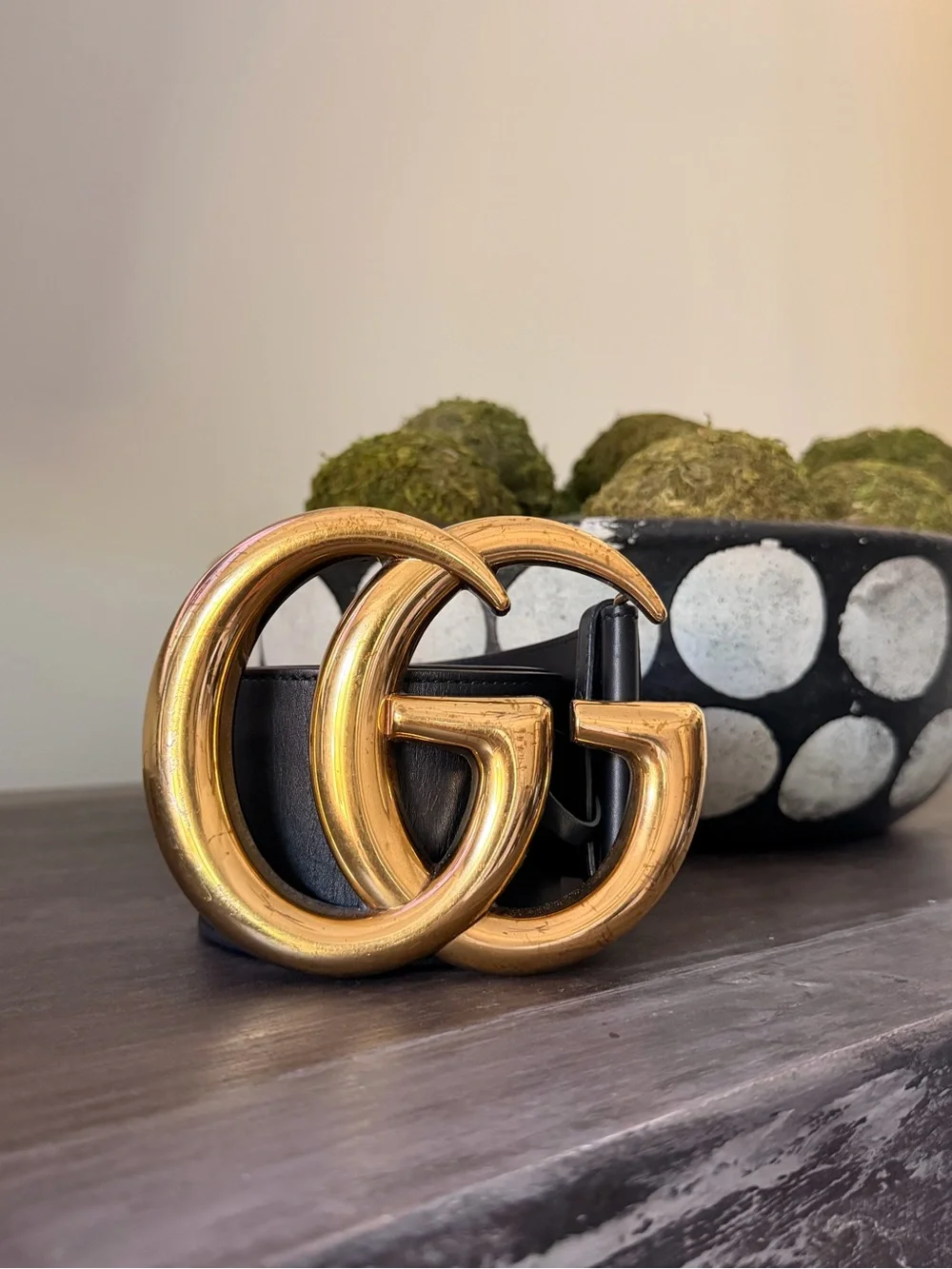 Gucci Black Leather Belt with Gold Double G Buckle (jumbo) AUTHENTIC